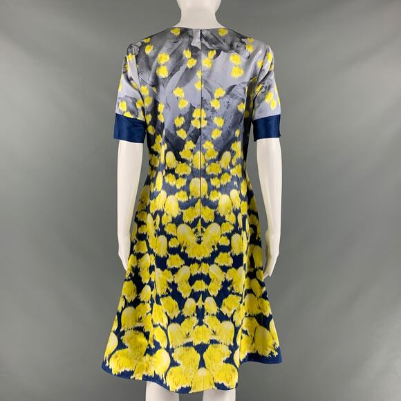 PRABAL GURUNG Size 10 Blue Yellow Cotton Silk Print A-Line Dress - Picture 4 of 6